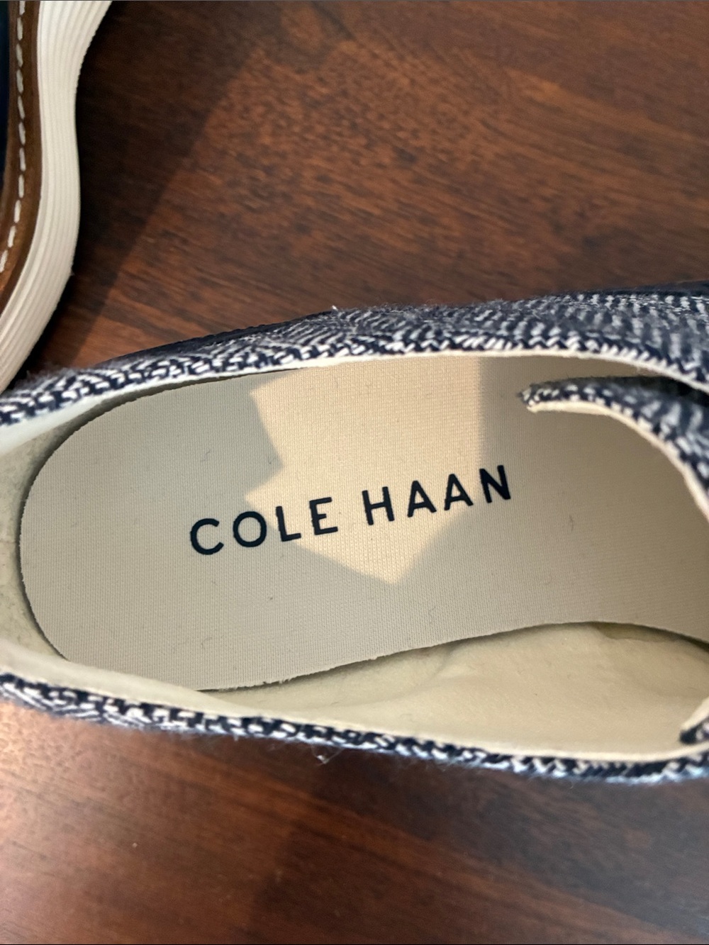 Cole Haan Navy Herringbone Wingtip Oxfords - Picture 3 of 7